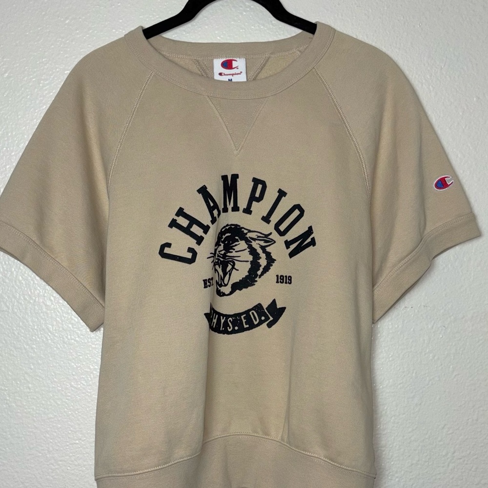 Champion Women's Short Sleeve Fleece Sweatshirt Size Medium Vintage Inspired Tan - Picture 9 of 16